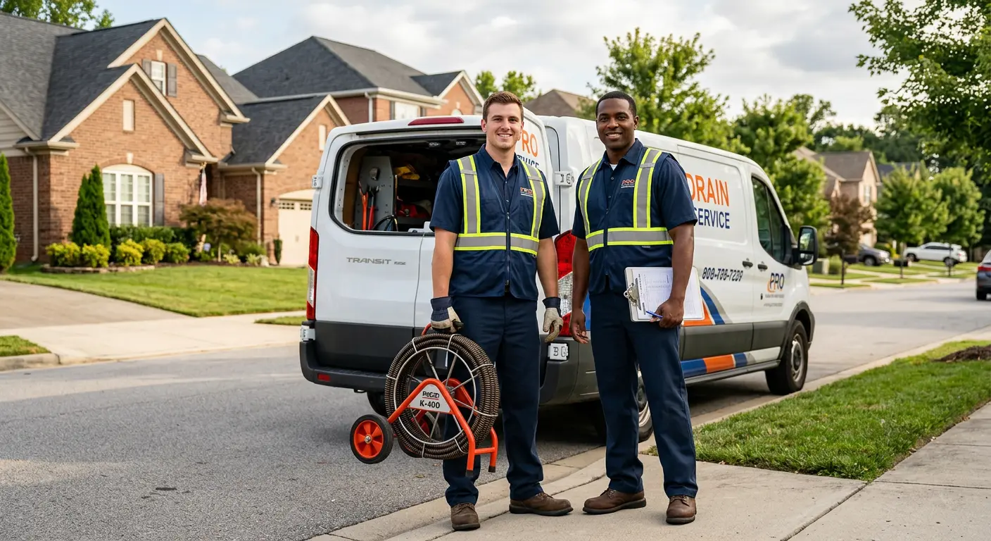 Sewer and drain service team with equipment ready for work in Lanham