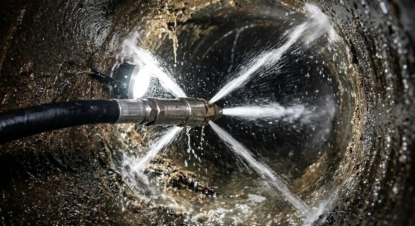 High-pressure hydro jetting nozzle cleaning sewer pipe for Storm Drain Cleaning in Lanham